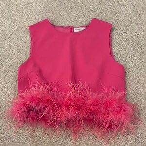 Pink Feather Trim Crop Top